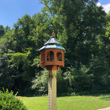 Load image into Gallery viewer, Cedar Stained Bird Feeder | Large Gazebo with Copper Roof | Post Mount | EW-BNCF