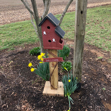 Load image into Gallery viewer, Birdhouse Welcome Sign | Red Birdhouse | Garden Décor from Reclaimed Materials | SMBHP3