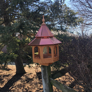 Cedar Stained Bird Feeder | Large Gazebo with Copper Roof | Post Mount | EW-BNCF