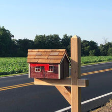 Load image into Gallery viewer, Wooden Amish Barn Mailbox | Cedar Roof | Unique Rustic Outdoor Decor | K1000