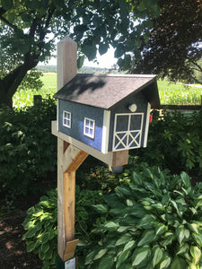 Navy Blue and White Barn Style Mailbox | Poly Lumber | Durable Quality Craftsmanship | E250