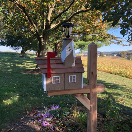Wooden Mailbox with Solar Lighthouse | K0009