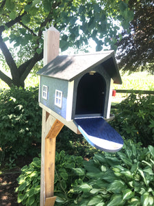 Navy Blue and White Barn Style Mailbox | Poly Lumber | Durable Quality Craftsmanship | E250