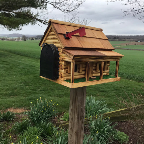 Amish Made Wooden Mailbox  | Log Cabin with Porch | Amish Made | CL620