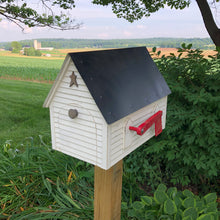 Load image into Gallery viewer, Unique Wooden Mailbox Made with Reclaimed Materials | Metal Roof | SMM001