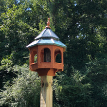 Load image into Gallery viewer, Cedar Stained Bird Feeder | Large Gazebo with Copper Roof | Post Mount | EW-BNCF